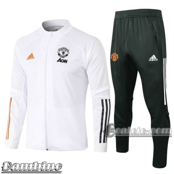 6Calcio: Full-Zip Giacca Tuta Bambino Manchester United Bianca E497 2020 2021