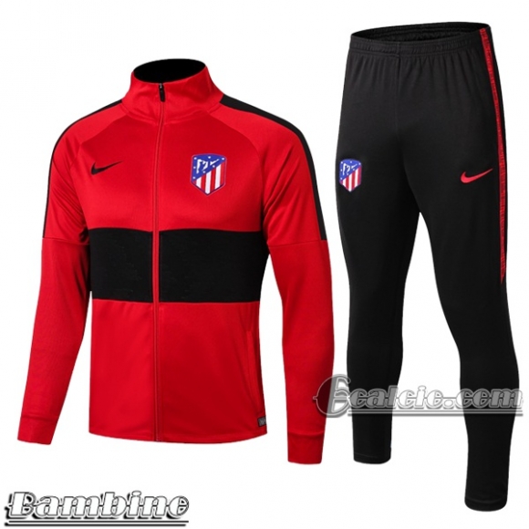 6Calcio: Full-Zip Giacca Tuta Bambino Atletico Madrid Nera/Rossa 2019 2020