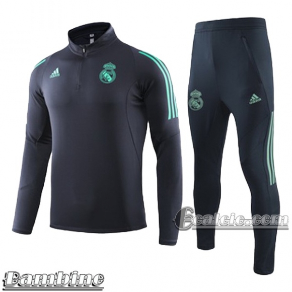 6Calcio: Tuta Bambino Real Madrid Half-Zip Cyan 2019 2020