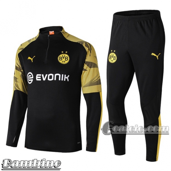 6Calcio: Tuta Bambino Borussia Dortmund Half-Zip Nera Gialla 2019 2020
