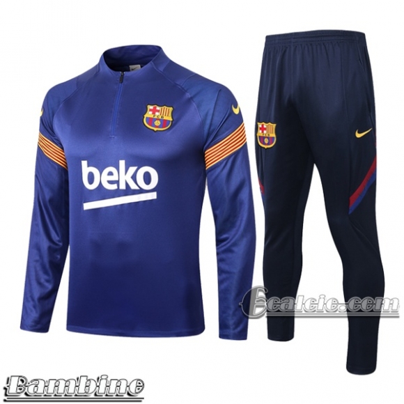 6Calcio: Tuta Bambino Fc Barcellona Half-Zip Azzurra Marino 2020 2021