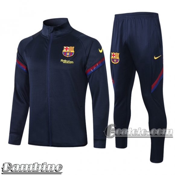 6Calcio: Full-Zip Giacca Tuta Bambino Fc Barcellona Azzurra Marino 2020 2021