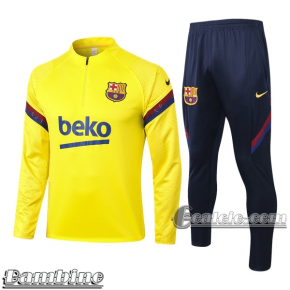 6Calcio: Tuta Bambino Fc Barcellona Half-Zip Gialla 2020 2021