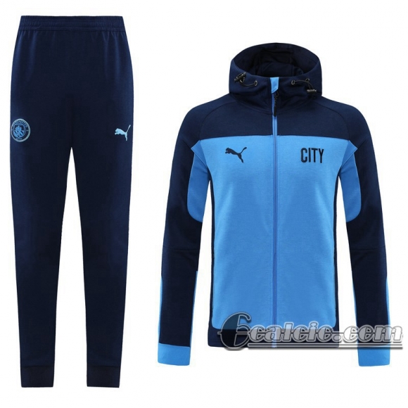 6calcio: Manchester city Full-Zip Giacca Cappuccio zaffiro 2020-2021 J170