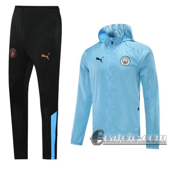 6calcio: Manchester City Giacca a vento Cappuccio Cielo blu 2020-2021 W35