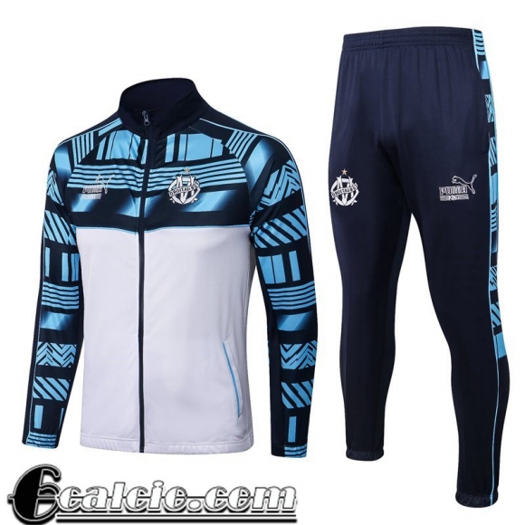 Full Zip Giacca Olympique Marsiglia Bianco blu Uomo 22 23 JK485