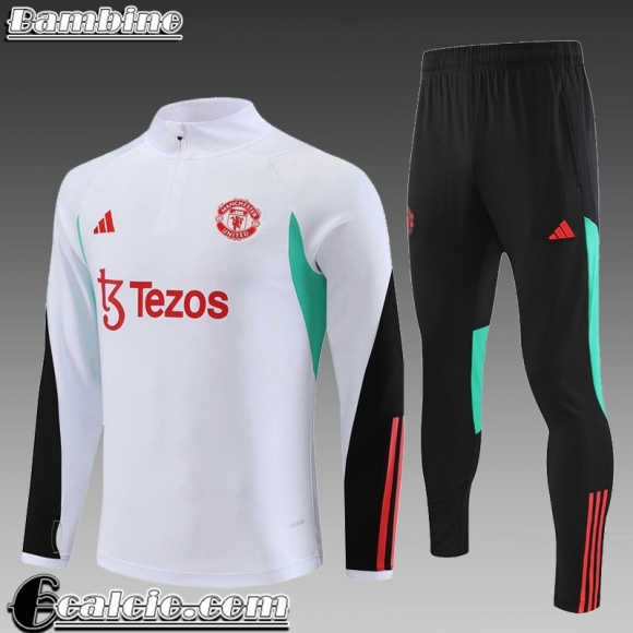 Tute Calcio + PANTALONI Manchester United Bianco Bambini 23 24 C05